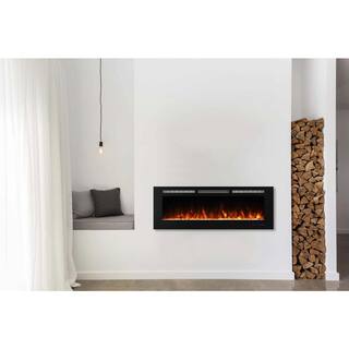 Boyel Living Black 60 in. 400 Sq. Ft. Recessed and Wall Mounted Electric Fireplace with Logs and Crystals VL-EF60