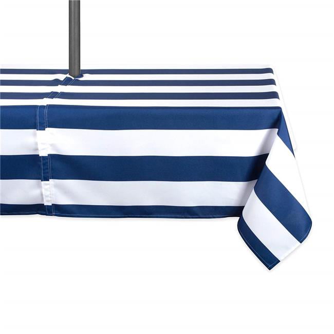 60 x 120 in. Nautical Blue Cabana Stripe Outdoor Tablecloth with Zipper