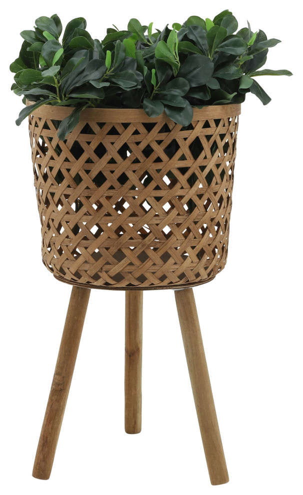 S/3 Bamboo Planters 11/13/15 quotNatural  Net Pattern   Tropical   Outdoor Pots And Planters   by Kolibri Decor  Houzz