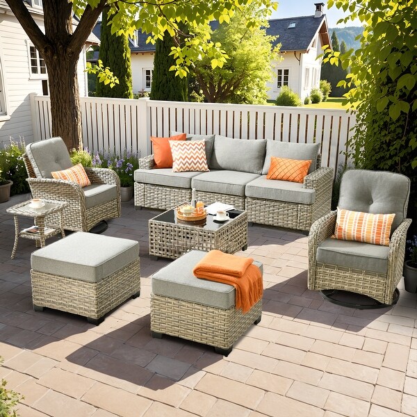 XIZZI 9piece Patio Outdoor Furniture Rattan Wicker Conversation Sofa Set