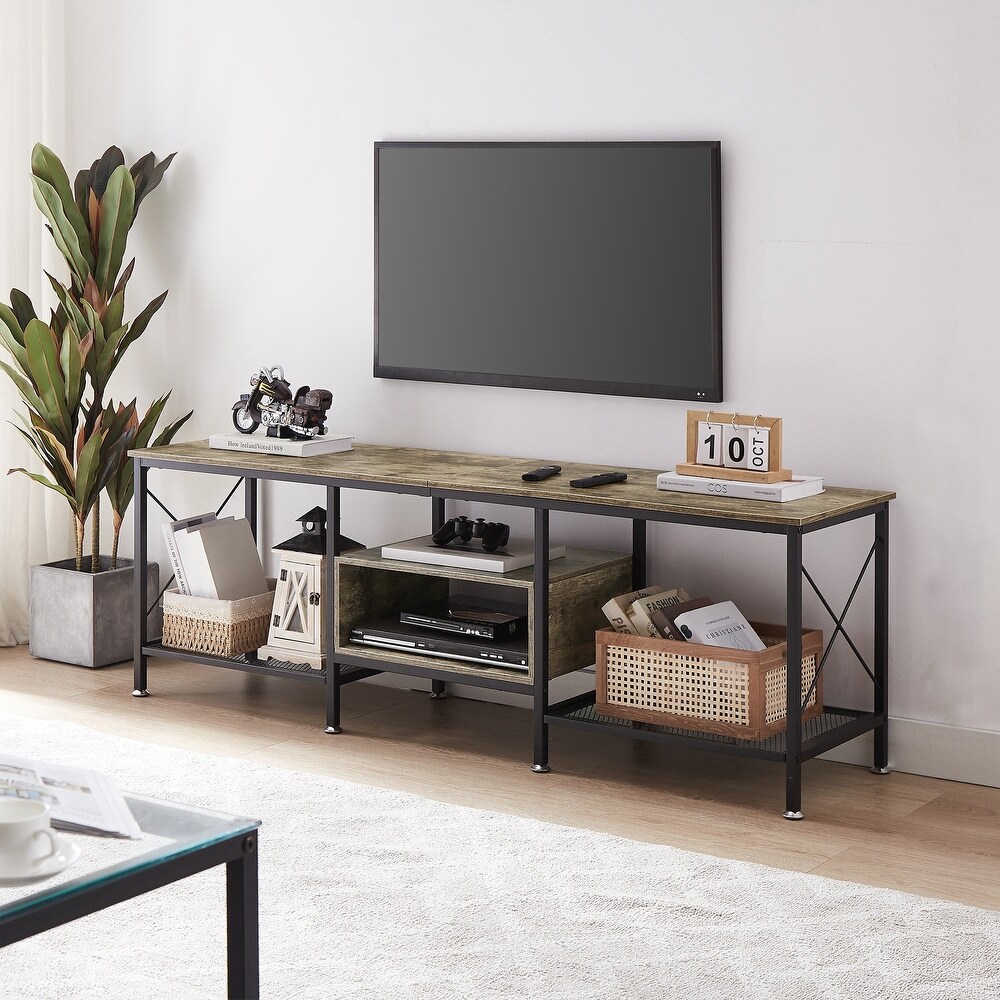 TV Stand for Living Room  Entertainment Center TV Console with Storage Shelves