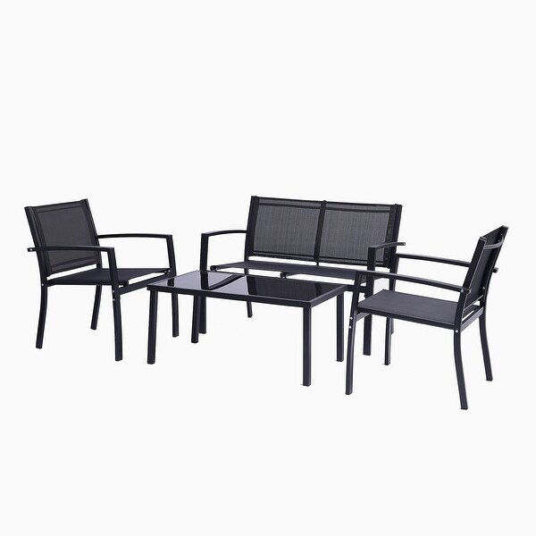 4 Pieces Black Outdoor Conversation Sets with Glass Coffee Table - Overstock - 37475800