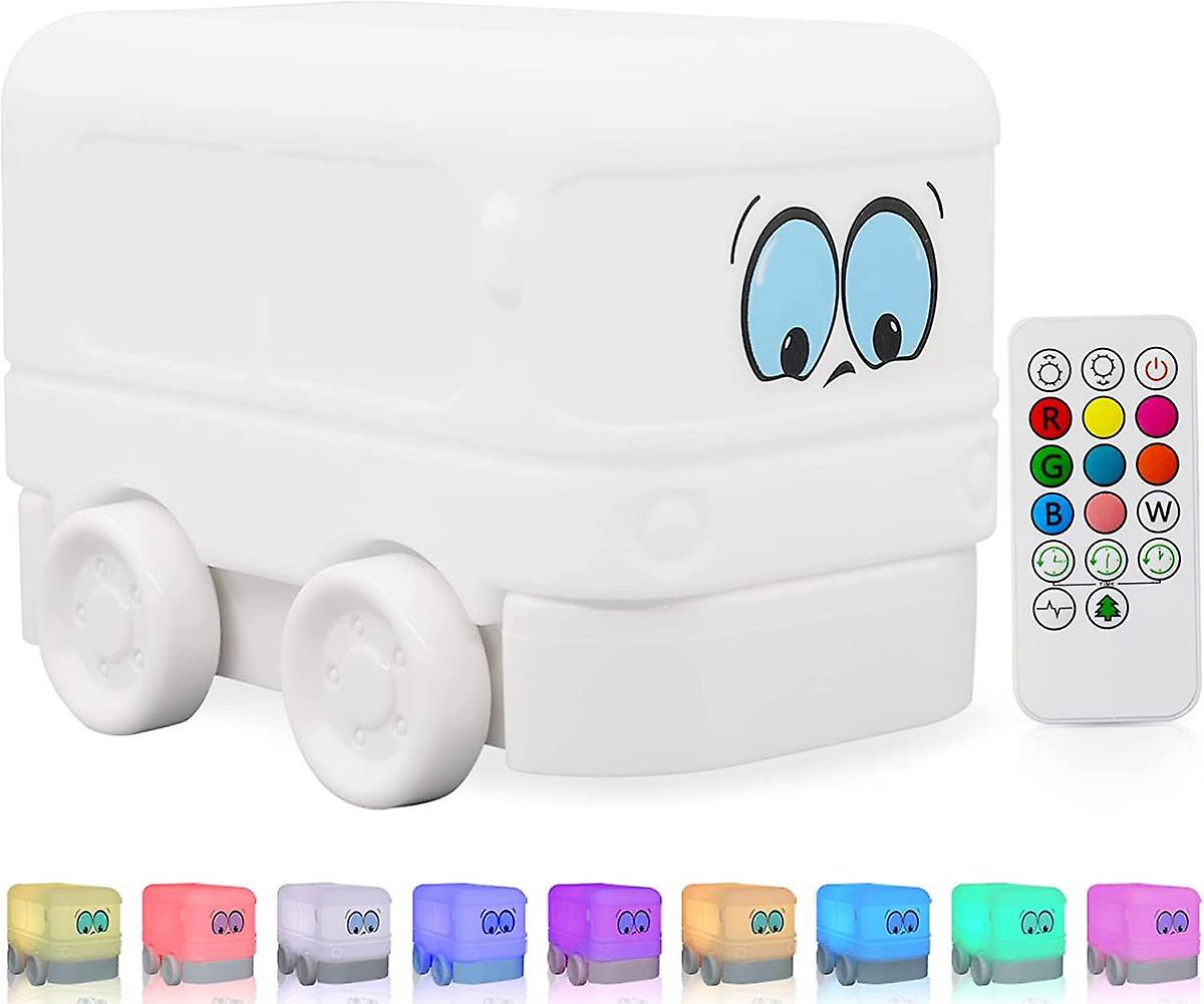 Bus Kids Lamp For Bedroom， 9 Colour Changing Baby Night Light， Silicone Night Light Lamp，usb Rechargeable Lamp Kids Light Bedroom Decor