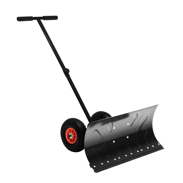 Homcom Heavy duty Snow Shovel Rolling Pusher With 29 x27 x27 Blade 10 x27 x27 Wheels And Angle adjustable Handle