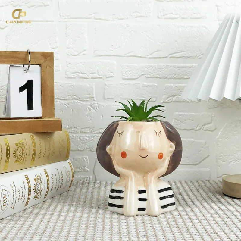 Ceramic Garden Supplies Girl Face Planter Pot Creative Figure Design Cute Succulent Pots Desk Decor Flowerpot