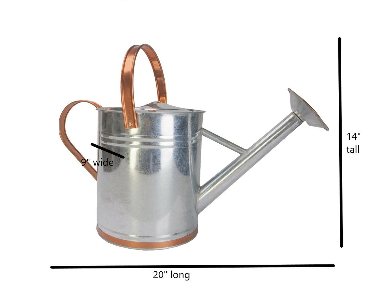 Panacea Metal Watering Can， Galvanized Silver with Copper Accents， 2 Gallons