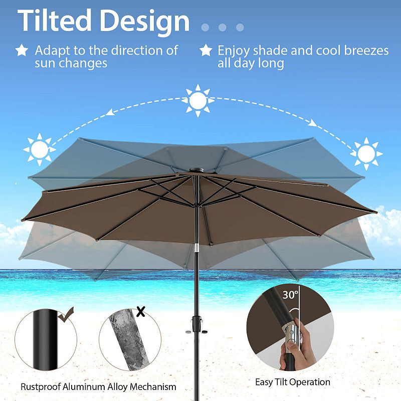 10 Feet Patio Offset Umbrella with 112 Solar-Powered LED Lights