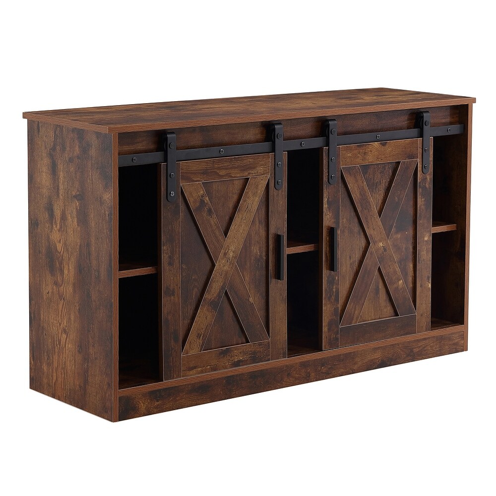 Wood TV stand / storage cabinet W/two sliding barn doors