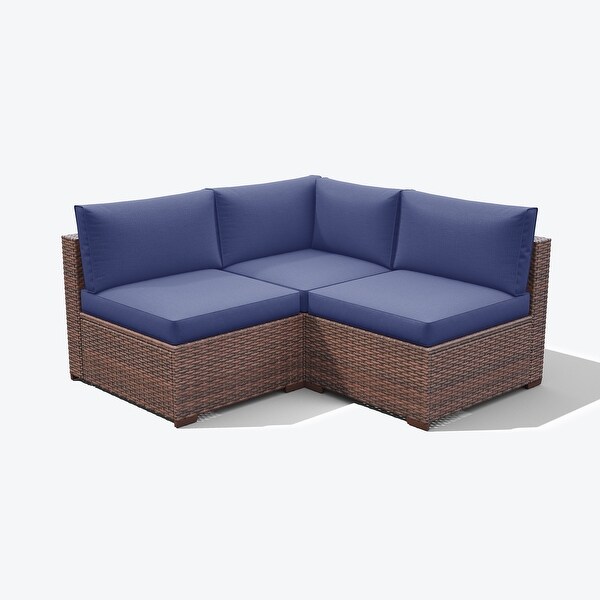 Outdoor 3 pcs Wicker Sectional Corner Sofa and Armless Sofa