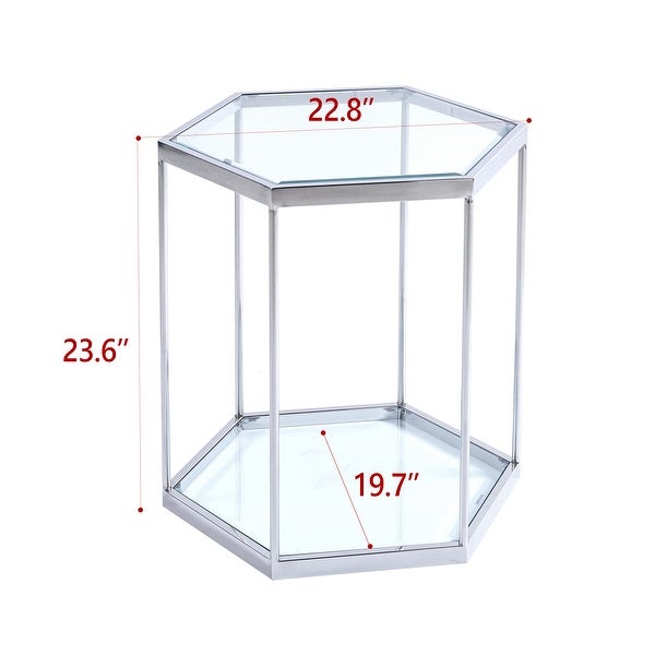 Stainless Steel Glass End Table with Gold Finish Frame