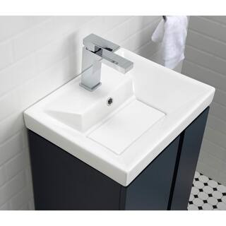 Home Decorators Collection Glovertown 17.3 in. x 14.3 in. D Vanity in Midnight Blue with Ceramic Vanity Top in White with White Sink and Mirror GlovertownCo-MB