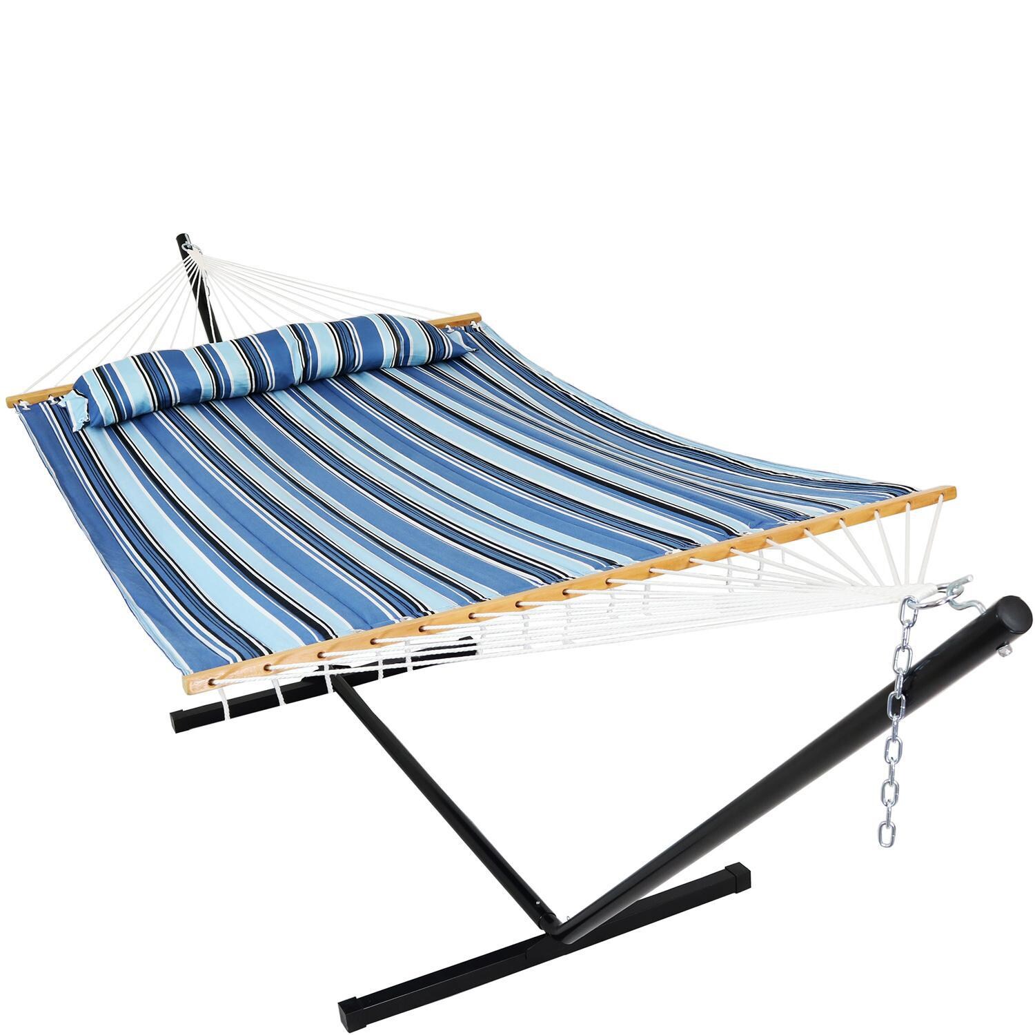 Ultimate Patio Quilted Double Hammock and Pillow w/ 12-Foot Black Stand