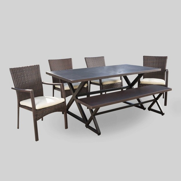 Tritan 6pc Aluminum amp Wicker Patio Dining Set Brown Christopher Knight Home