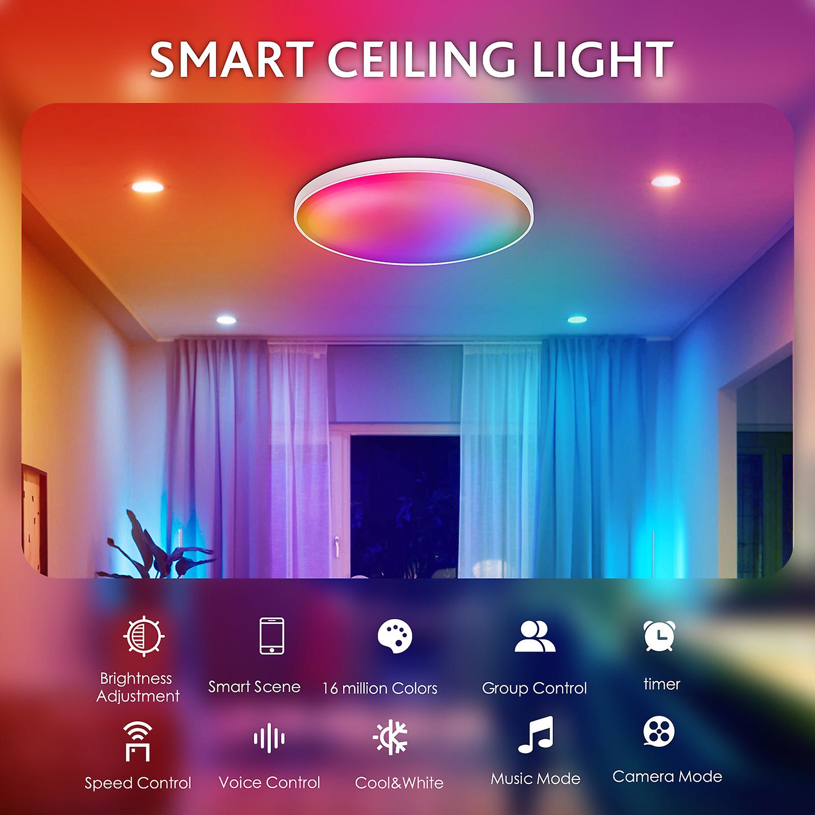 30w Intelligent Rgb Dimming Ceiling Lamp 110v Wi-fi+bt 2.4g Remote Controlling Built-in Microphone and Music Player Voice Control Dome Light