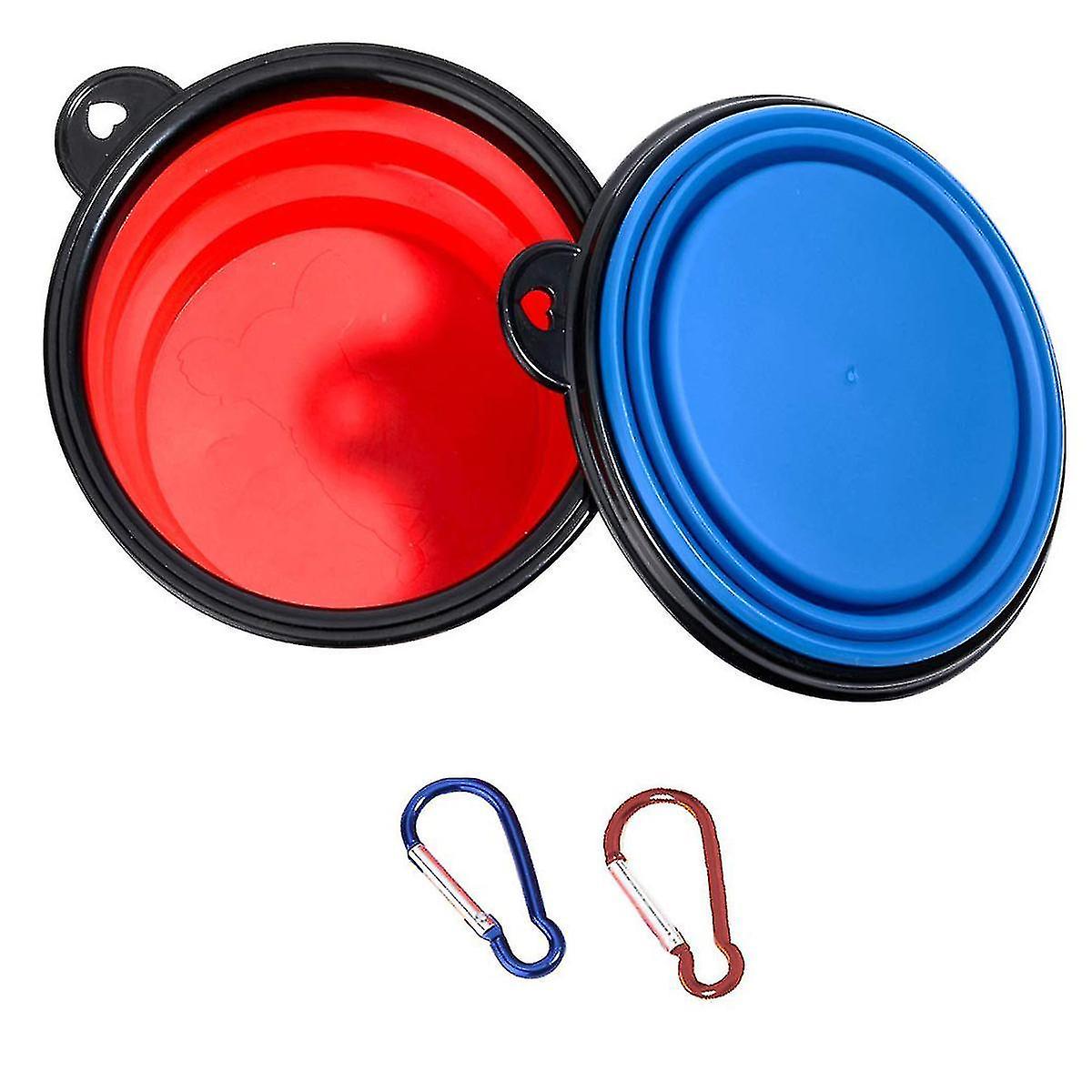 2 Pcs Collapsible Dog Bowls， Travel Dog Cat Water Bowl Portable Foldable Food Dishes With Carabiner