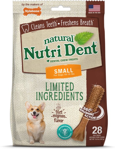 Nylabone Nutri Dent Small Limited Ingredients Filet Mignon Natural Dental Dog Treats