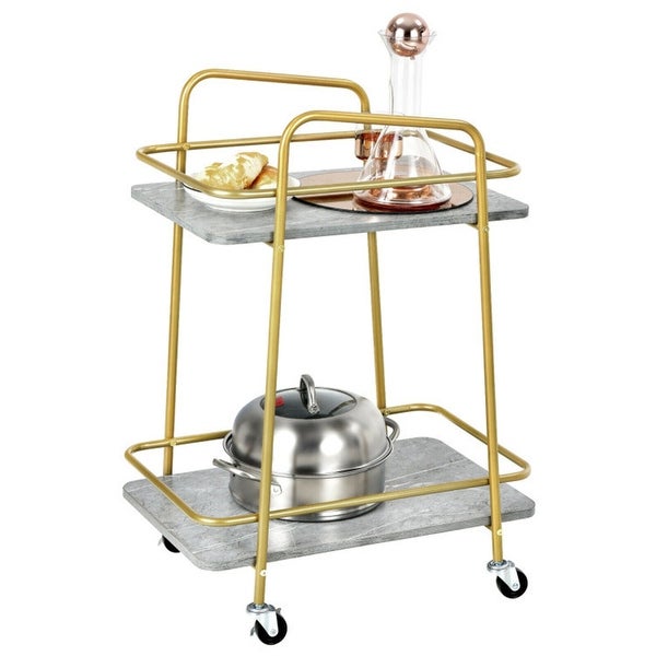 2 tier Kitchen Rolling Cart with Steel Frame and Lockable Casters