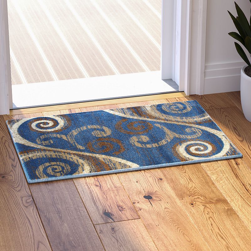 Masada Rugs Masada Rugs Stephanie Collection 2'x3' Area Rug Mat with Modern Contemporary Design in Blue， Beige and Brown - Design 1100