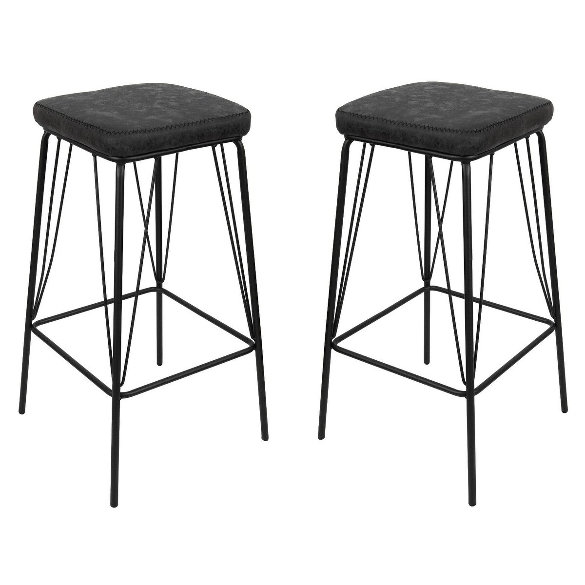 LeisureMod Millard Leather Cushion Barstool With Metal Frame Set of 2 - 30