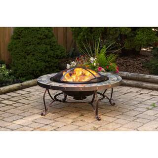 Pleasant Hearth Juniper Slate Top 34 in. W x 19.6 in. H Round Steel Wood Burning Rubbed Bronze Fire Pit OFW707RI