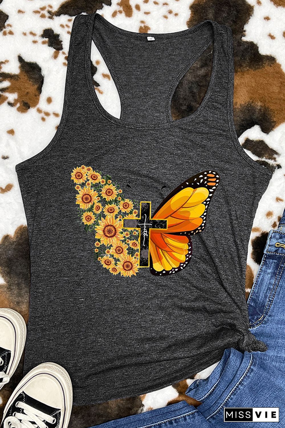 Butterfly Cross Print Sleeveless Tank Top Wholesale