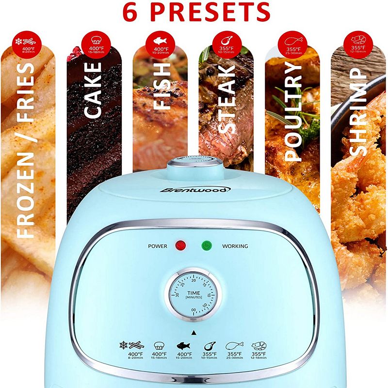 Brentwood 2 Quart Small Electric Air Fryer w/ Timer and Temperature Control， Blue