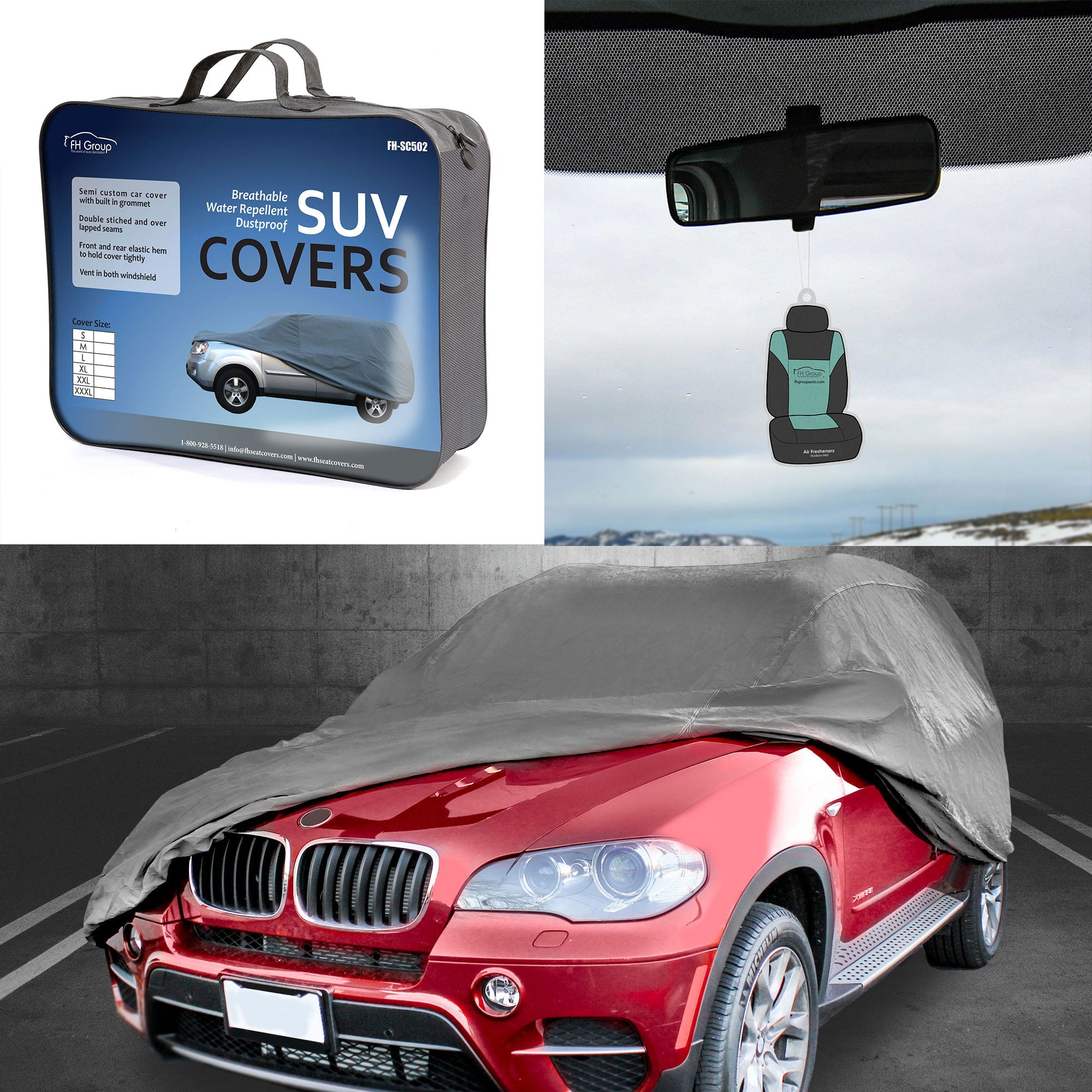 FH Group Non Woven Water Resistant SUV Car Cover and Storage Bag with Bonus Air Freshener