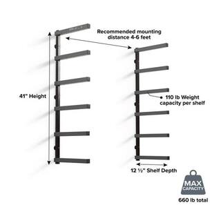 BORA 39.5 in. H x 72 in. W x 12.5 in. D 6-Level BlackGray Mounted Steel Garage Wall Shelf PBR-006B