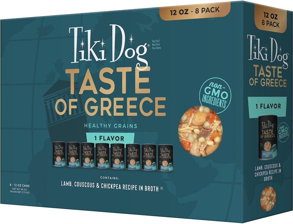 Tiki Dog Taste of the World Wet Dog Food， Greece Lamb and Chickpea， 12-oz can， 8 count