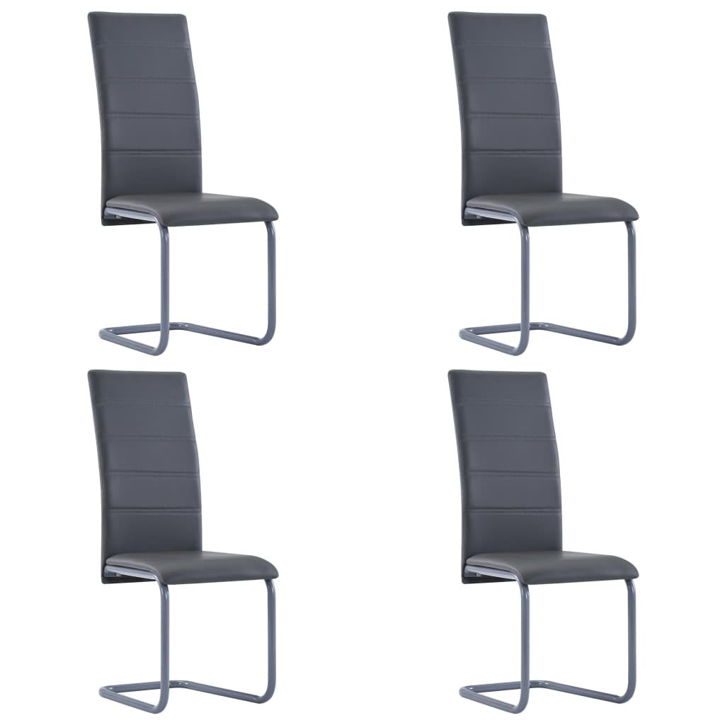 Cantilever Dining Chairs 4 pcs Gray Faux Leather