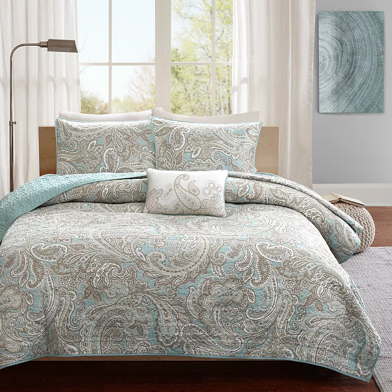 Madison Park Dermot 4-Piece Cotton Quilt Set with Shams and Throw Pillow