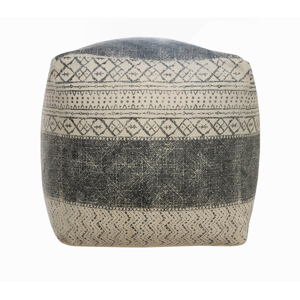 Lr Home Geometric Handmade Polyester Pouf， Beige