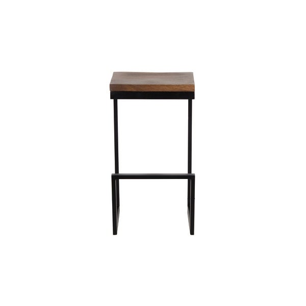 Porter Designs Cube Industrial Solid Mango Wood and Metal Bar Stool， Brown