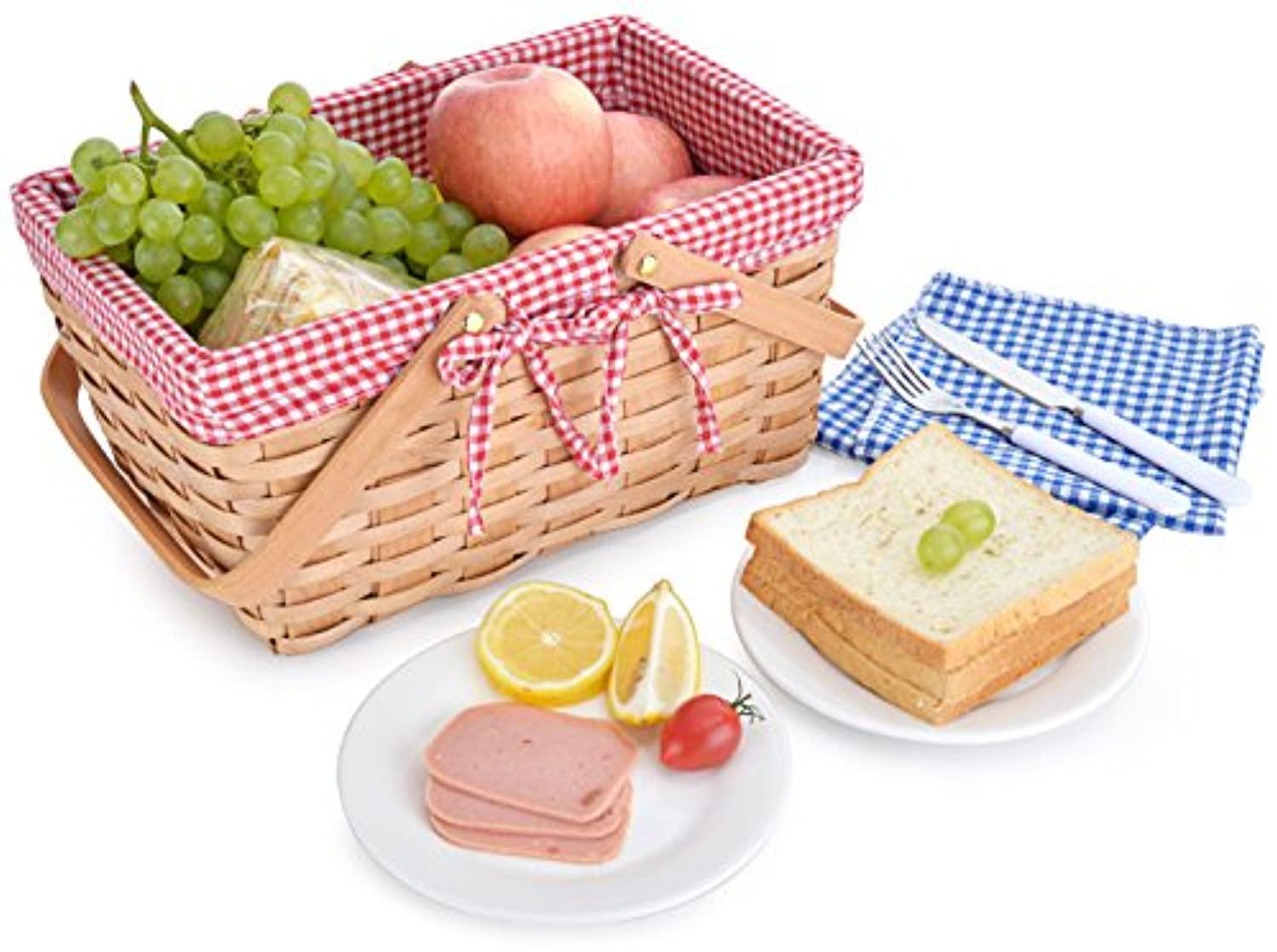 Picnic Basket Natural Woven Woodchip with Double Folding Handles | Easter Basket | Storage of Plastic Easter Eggs and Easter Candy | Organizer Blanket Storage | Bath Toy and Kids Toy Storage