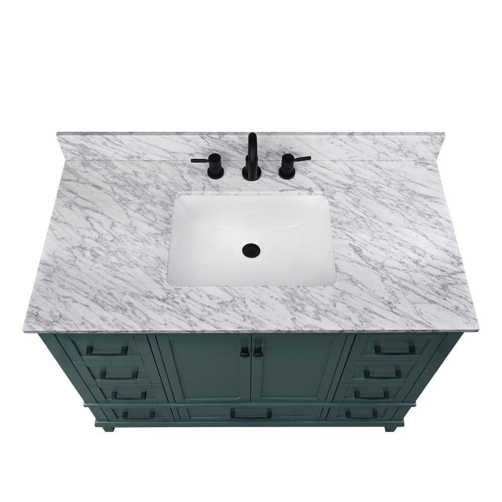 Home Decorators Collection Merryfield 43 in W x 22 in D x 35 in H Bathroom Vanity in Antigua Green with Carrara White Marble Top