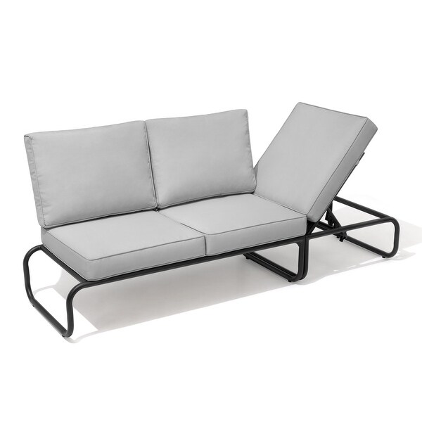 Outdoor Daybed with Cushion and Adjustable Back，Convertible to Patio Conversation Set