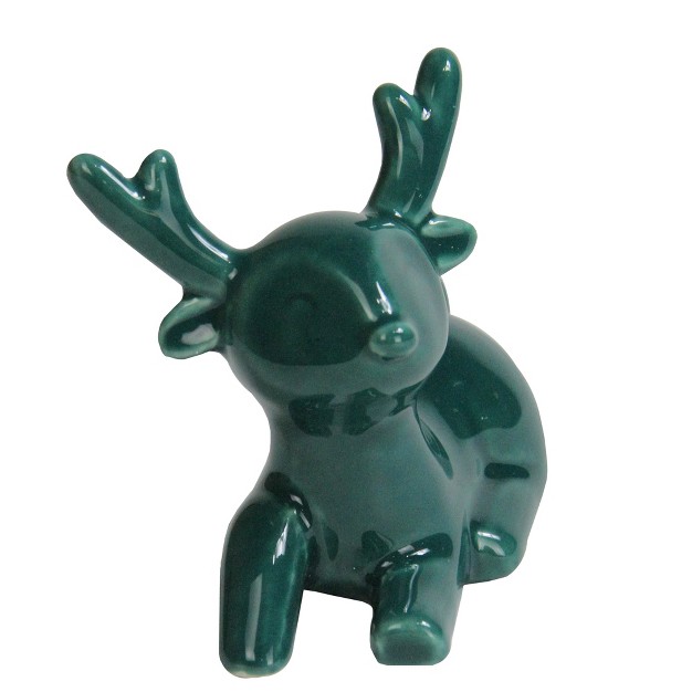 Petite Green Ceramic Christmas Deer Tabletop Decoration