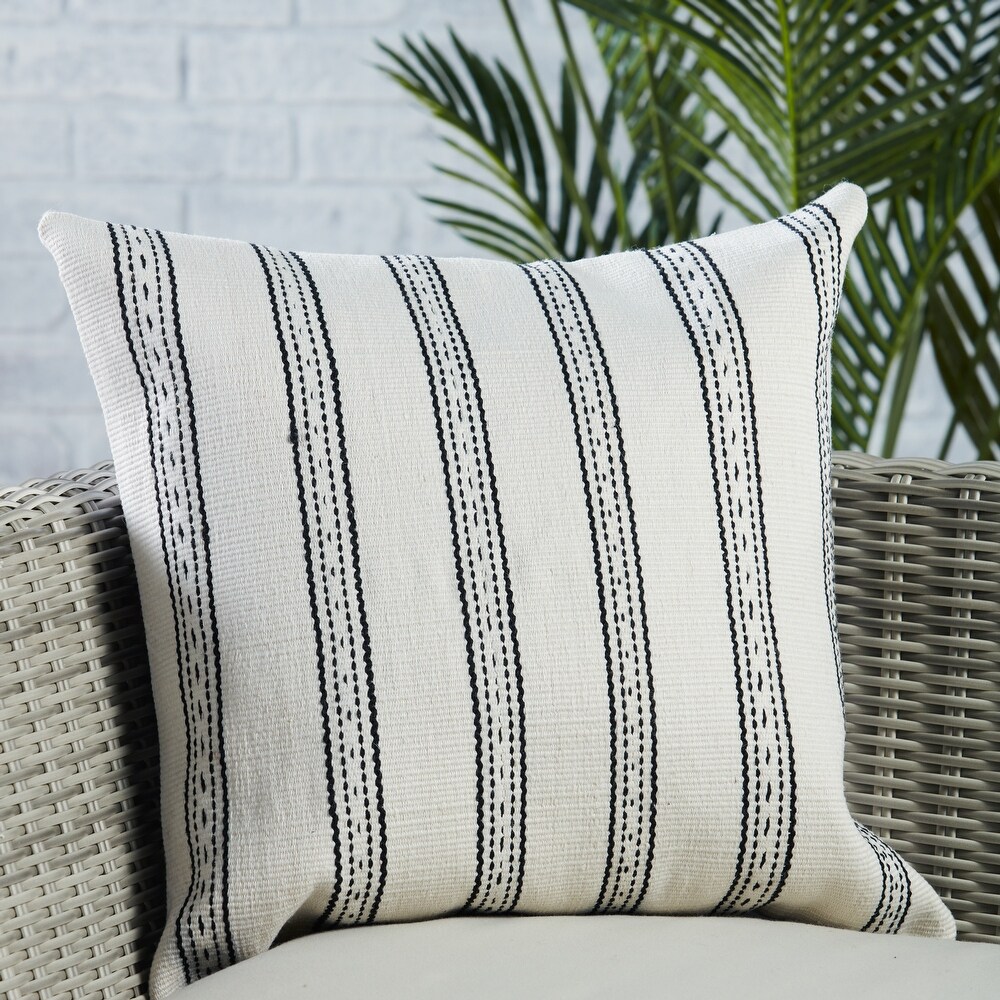 Gena Indoor/ Outdoor Ivory/ Black Striped Pillow