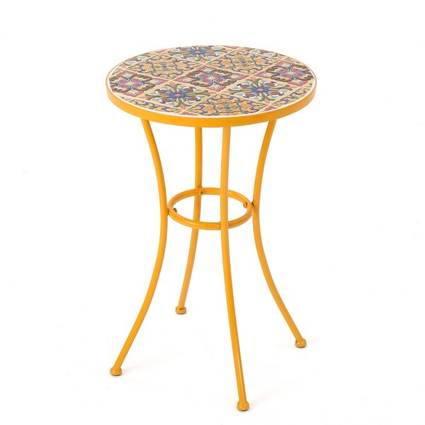 Christopher Knight Home Barnsfield Outdoor Round Ceramic Tile Side Table with Iron Frame