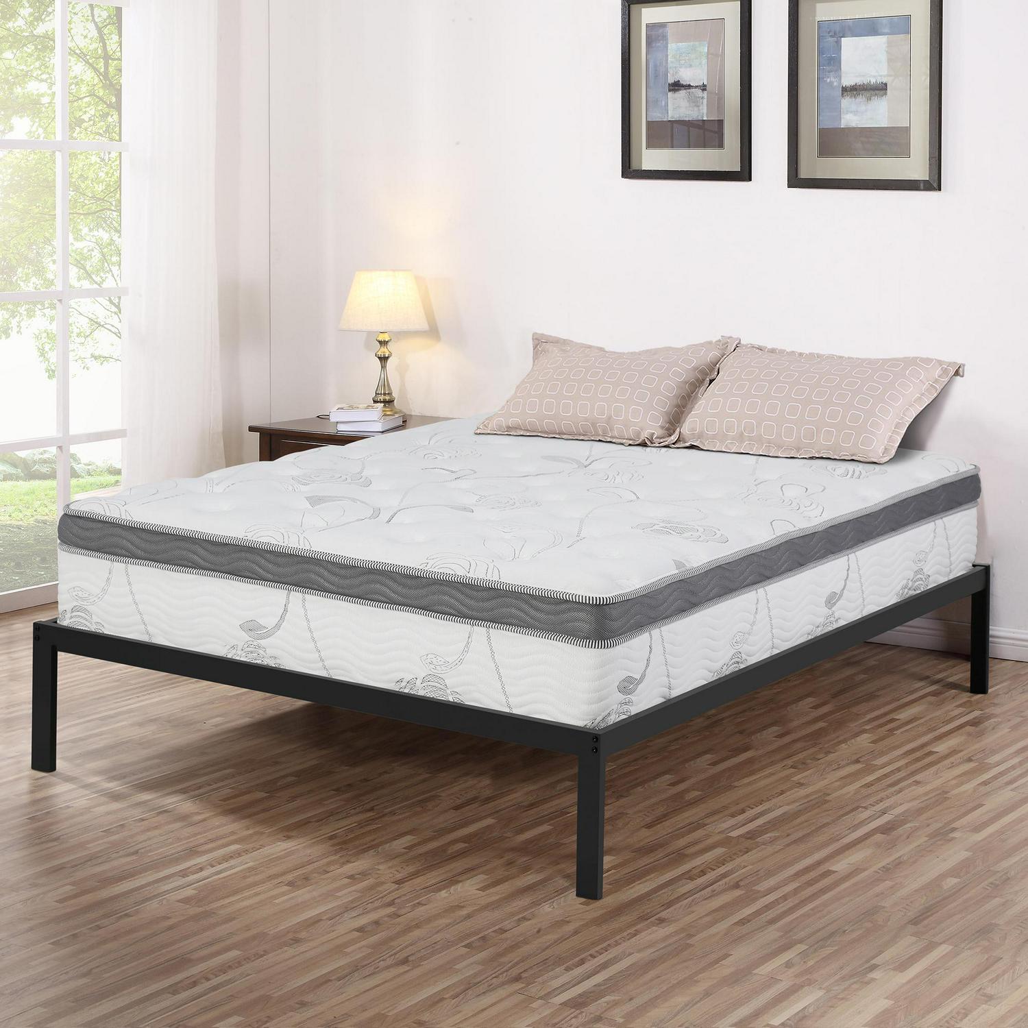 GrandRest 14and#8221; Platform Metal Bed with Wood Slats， Twin