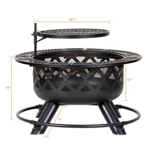 HeatMaxx Outdoor Wood Burning Fire Pit Backyard with Cooking Grill 32 in. Black Mini Ranch Fire Pit SRFP9624