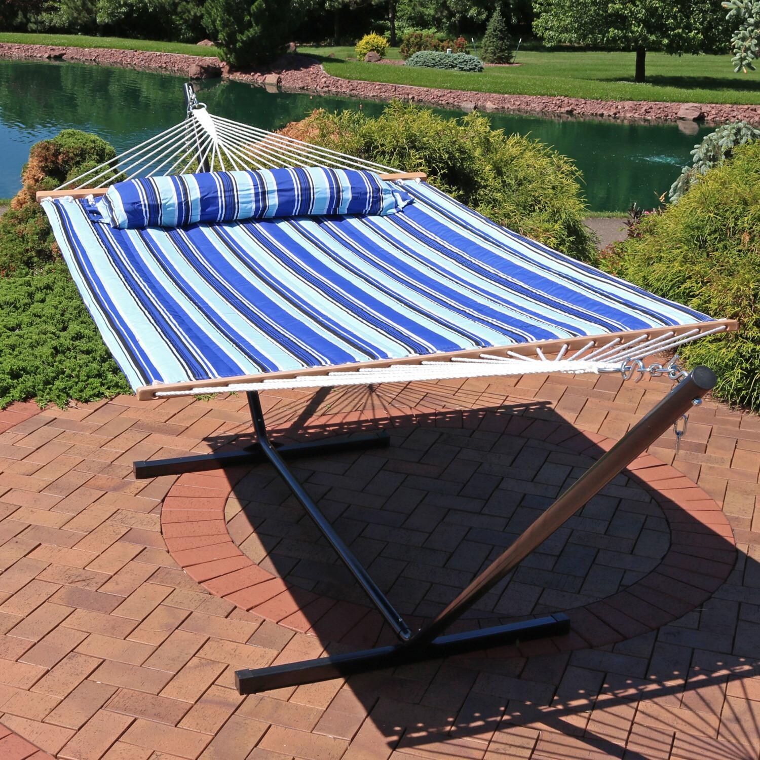 Ultimate Patio Quilted Double Hammock w/ Stand and Pillow