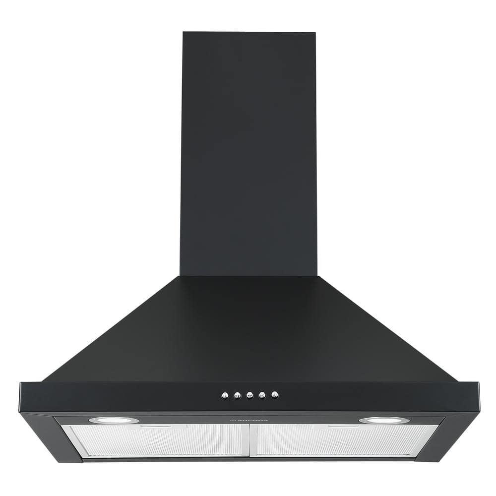 Ancona 24 in 280 CFM Convertible Wall Mount Pyramid Range Hood in Matte Black