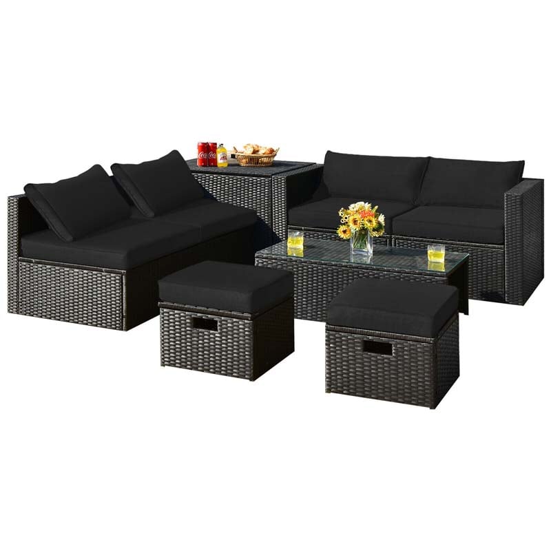 8 Pcs Rattan Wicker Outdoor Patio Furniture Sectional Sofa Set with Storage Box & Waterproof Cover