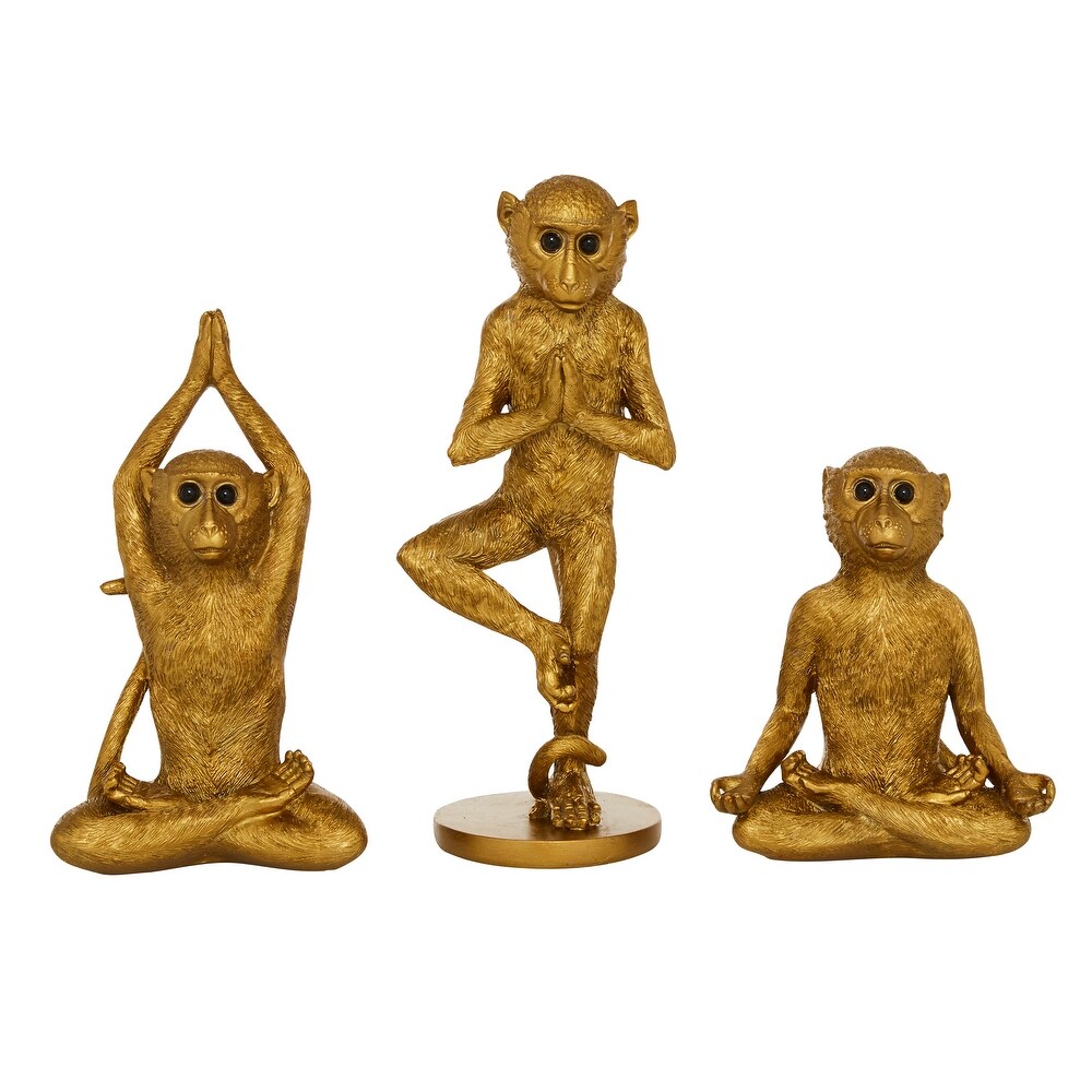 Gold Polystone Monkey Sculpture (Set of 3)   S/3 6.75\