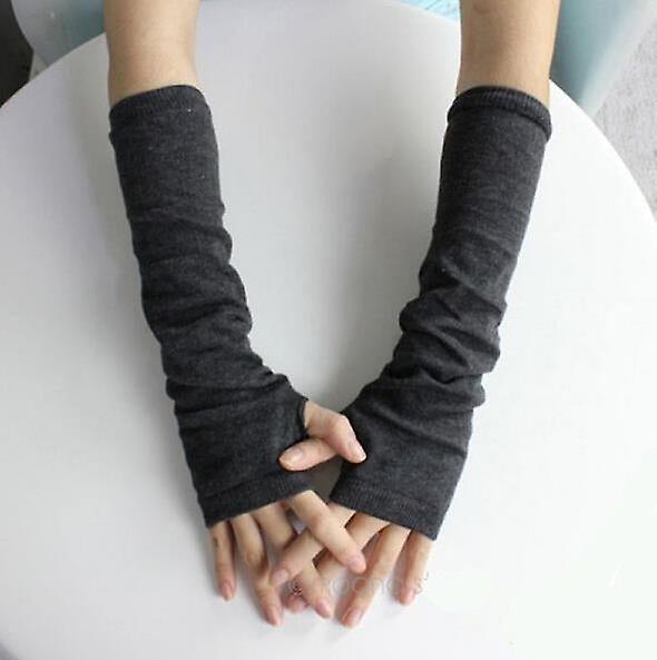 Women Arm Mittens Half Finger Knitted Protection Long Gloves