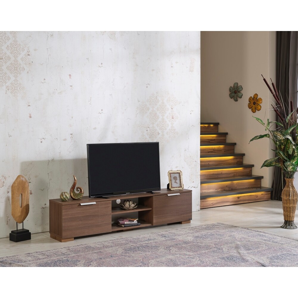 Mid Century Modern Tv Stand 2 Door Cabinets 2 Shelves 66 inch Tv Unit，for Living Room Bedroom