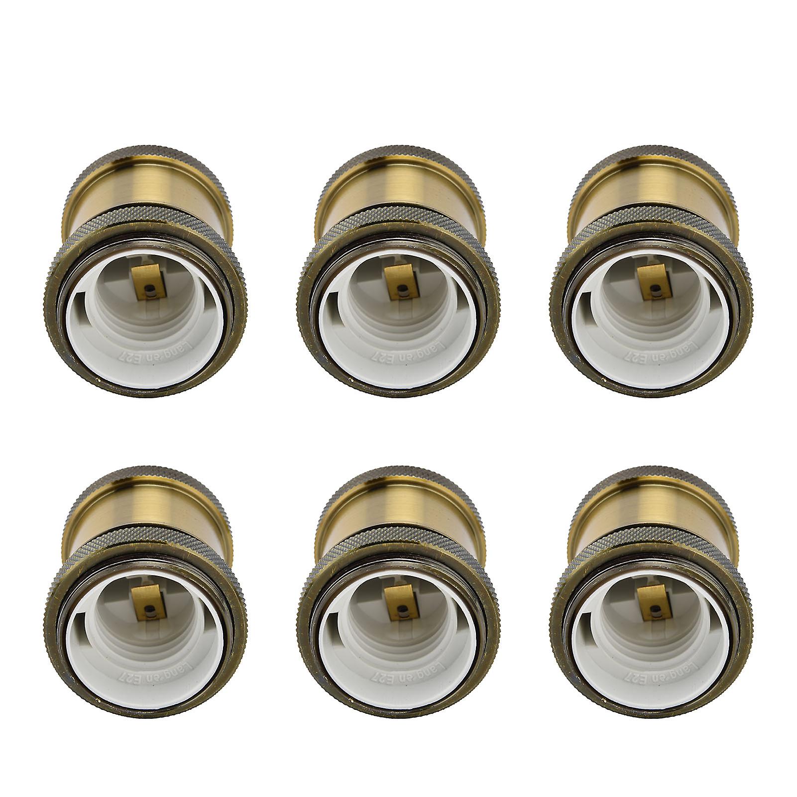 6 Pcs Lamp Holder Metal E26 E27 Screw Retro Lighting Base Accessories With Ground Aluminum Shellgolden Bronze