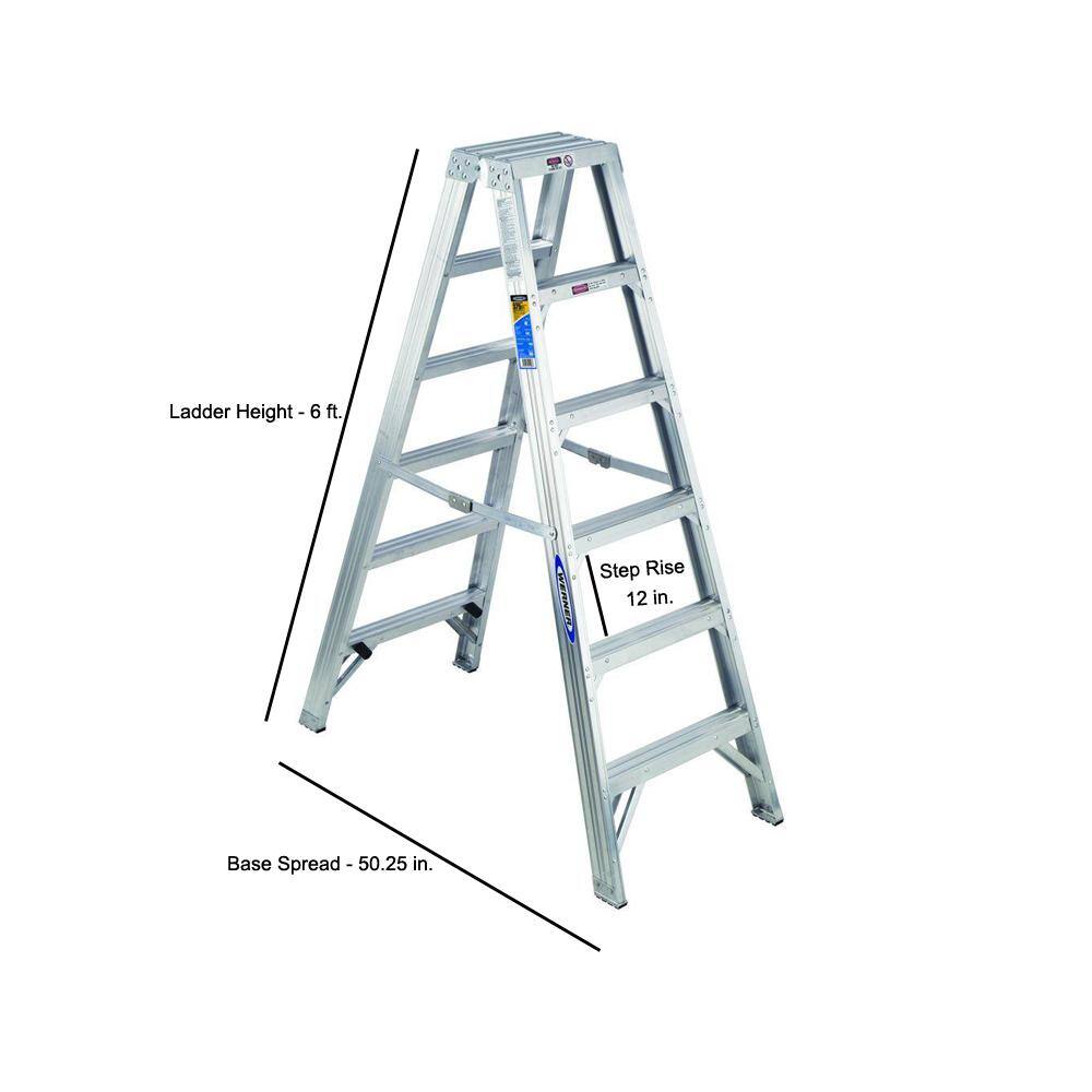 Werner 6 ft. Aluminum Twin Step Ladder with 375 lb. Load Capacity Type IAA Duty Rating T406