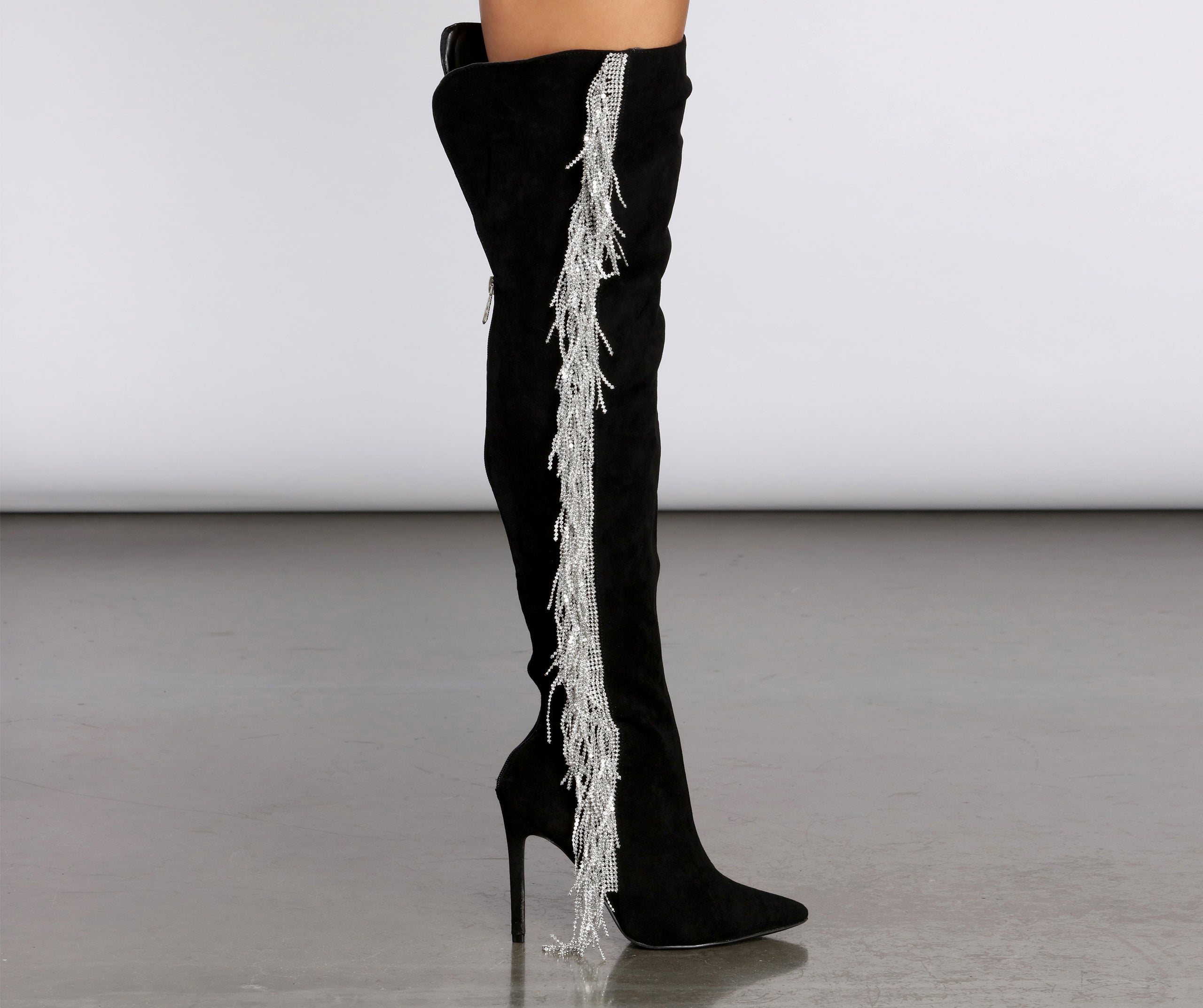 Living In The Limelight Fringe Thigh High Boots